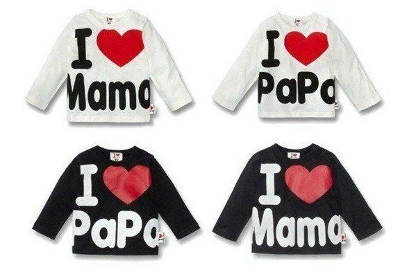 Wholesale Summer clothes I Love PaPa MaMa Girl and boy long sleeve t-shirt in stock 20pcs hot selling