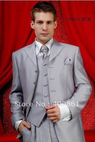 Wholesale Super Silver Grey Men's Suits Groom Wedding Groom Tuxedos AA-088