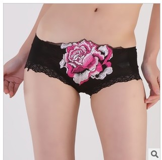 Wholesale supply of super soft bamboo fiber underwear wholesale lace gauze peony flower embroidery underwear panties briefs