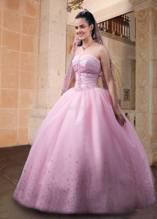 Wholesale Sweet Pink Bride Ball Gowns Evening Quinceanera Lace Dancing Dress Q15