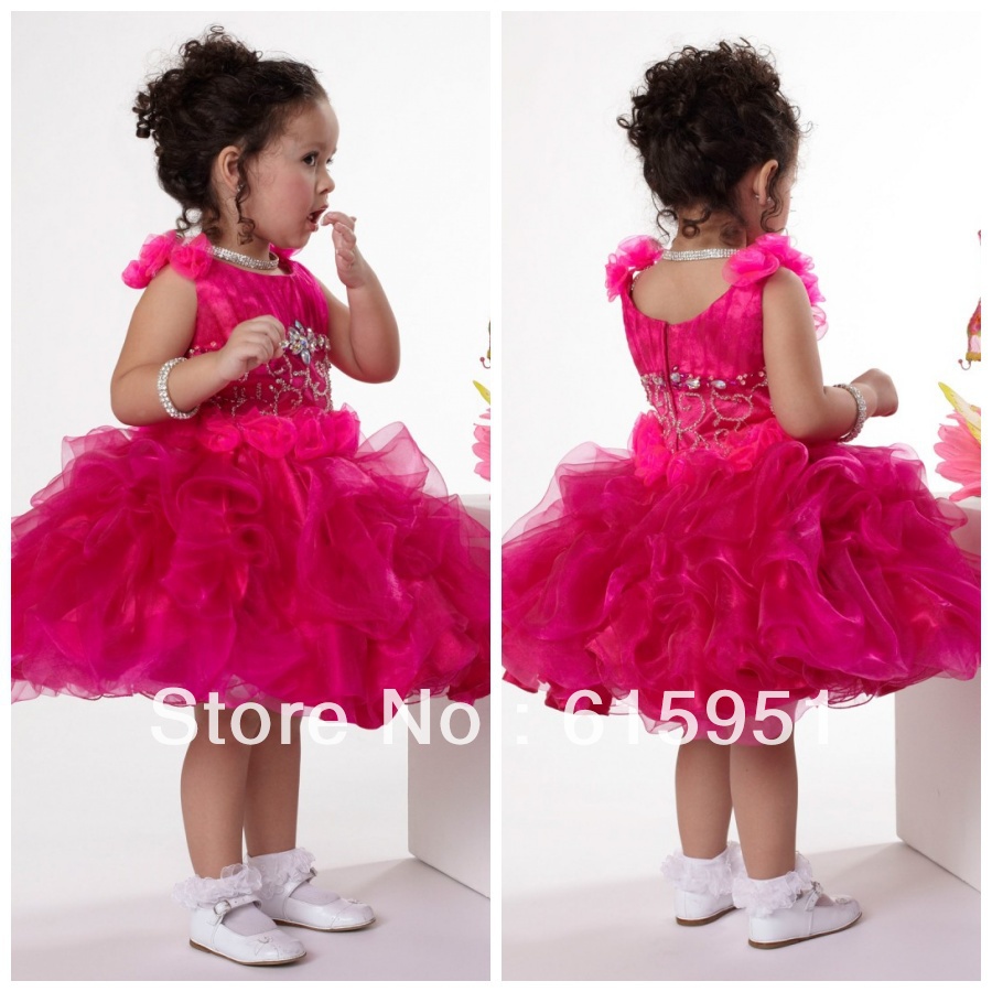 Wholesale - Tank Style Crystal Beadings ruffle puffy ball gown hot pink Sweet Princess Girl Pageant Dress JW228