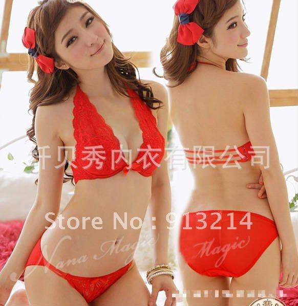 wholesale- Underwear suit Bra & Brief Beauty back lace halter plunge side closure push up up free shipping with a little gift