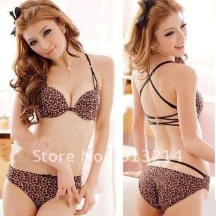wholesale- Underwear suit Bra & Brief Sets buckle Y form beauty back sexy Leopard push up up free shipping with a gift