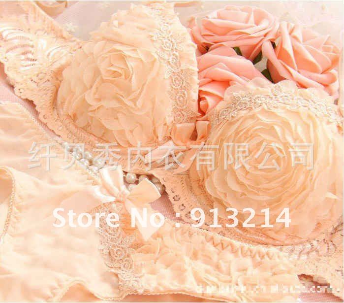 wholesale- Underwear suit Bra & Brief Sets lace embroidery rose push up up free shipping with a gift