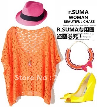 Wholesale Vintage&Loose&Casual  Mix-match Crocheted O-neck Kintted Sweater Multi-colors