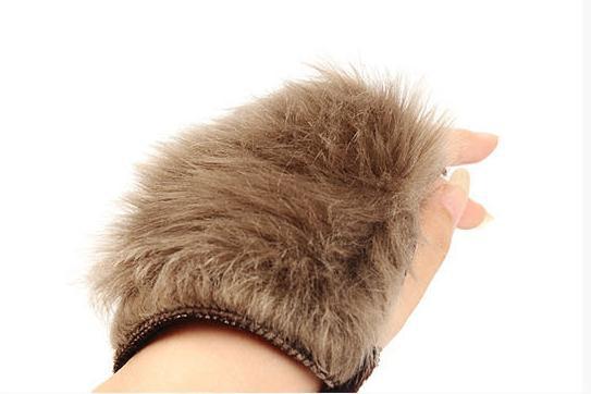 Wholesale-Warm Winter Faux Rabbit Fur gloves fingerless leather fur half finger palm sleeve lady selling supplies