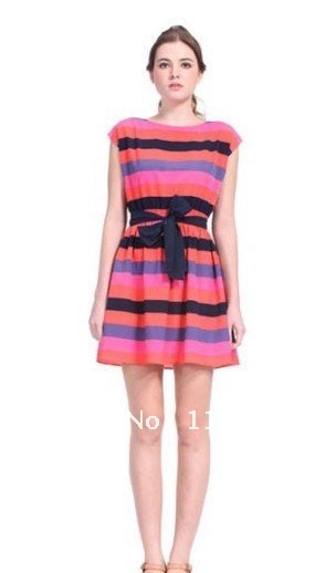Wholesale western style colorful stripe dress sleeveless