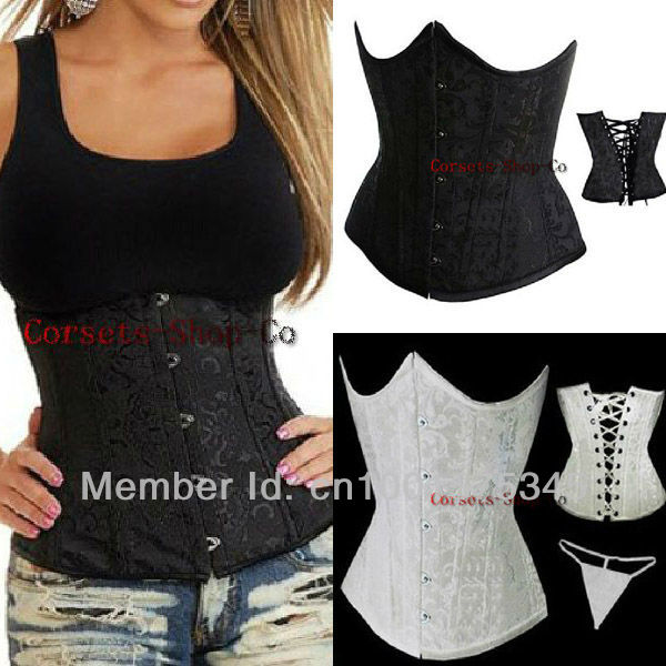 Wholesale White Black Sexy Lace up Boned Underbust Waist Cincher Corset Bustier TOP S-2XL Dropshipping