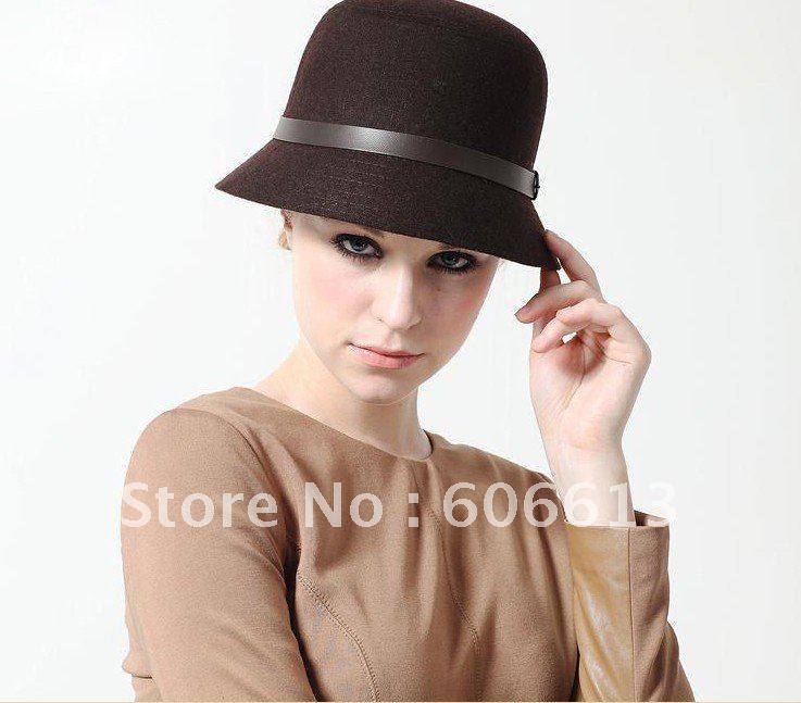 Wholesale!Winter Fashion belt Hats For Women,Lady's 100% wool felt bowler fedora hats,fedoras for adults Free Shipping
