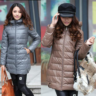 wholesale Winter thickening water washed leather slim down coat female medium-long Women down coat free shipping