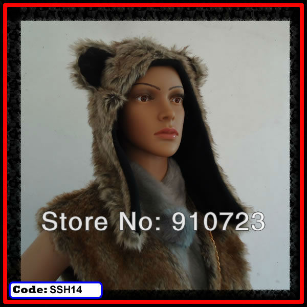 Wholesale -Wolf Hats Fashion Scarf Faux Fur Animal Hat Spirit Hoods Short Style Free Shipping Discount