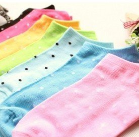 Wholesale Women Cute Pure Candy Color Dot Short Sock Fit For 34-39 Yards Casual SOX Free Shipping