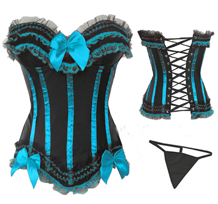wholesale Women intimates sexy lingerie satin corset overbust black blue 8068