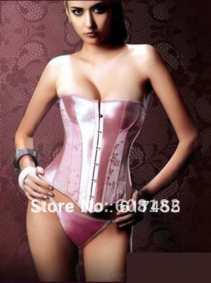 Wholesale Women intimates sexy lingerie satin corset overbust pink 6012