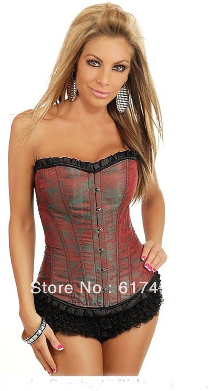 Wholesale Women intimates sexy lingerie satin corset overbust red 6005
