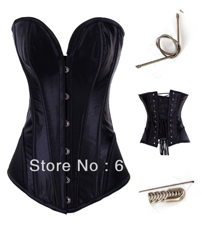 Wholesale Women intimates sexy lingerie steel bone satin corset overbust black 830