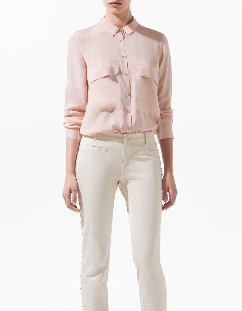 Wholesale Women Lapel Collar Two Pocket Blouses Shirts Tops YC-8554