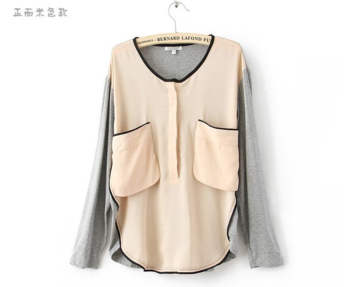 Wholesale Women's Casual MO&Co Patchwork Blouse Shirts Tops B-2-8701