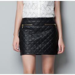 Wholesale Women's Diamond Sew Women Sexy Black Leather Skirts Free Shipping B986