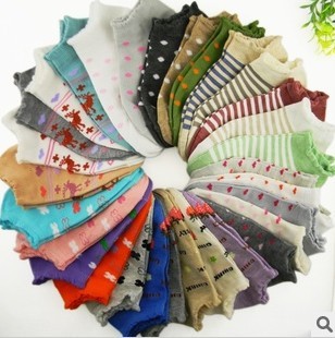 wholesale women's flower striped cotton ankle sock 20 pairs/Lot mix colors free shipping