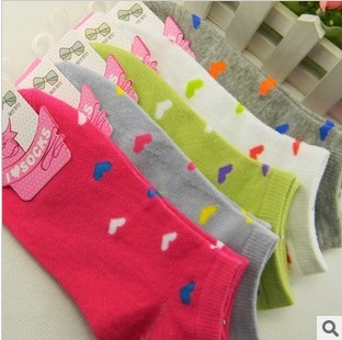 wholesale women's hearts cotton ankle sock 20 pairs/Lot mix colors free shipping