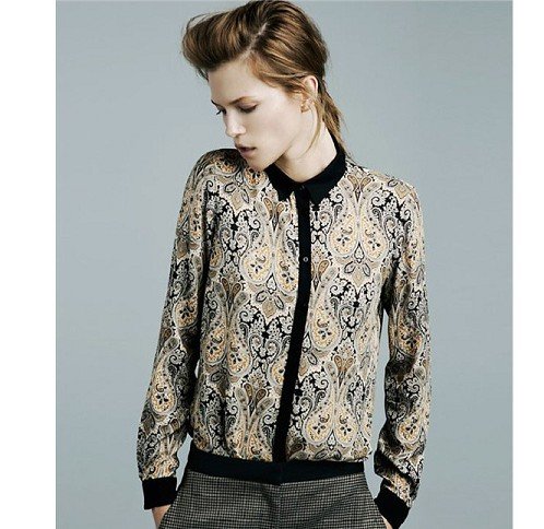 Wholesale Women's Vintage Print Lapel Collar Cotton Blouses Shirts Western Style Free Shipping Style 3-035