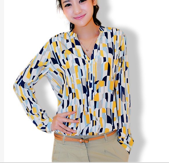 Wholesale Women Vintage Flower Print Long Sleeve  Blouses Ladies Fashion Shirts Free Shipping S/M/L