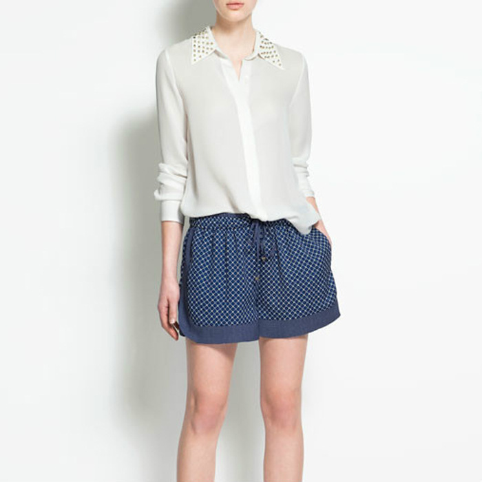 Wholesale Womens Fashion chiffon Blouses golden rivets Collar women's shirt long-sleeve Tops SX8586 Free Shipping