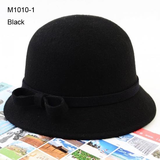Wholesale Womens Fedora Bowknot Women Black Bowler Cloches Ladies Brown Derby Wool Bucket Hats Lady Sweet Cloche Hats Fedoras