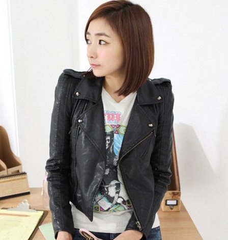 wholesales 2012 brand fashion Zippers PU leather  shrug Leisure black short women  s-xl lady jacket /Lady Coat /Outerwear 413092
