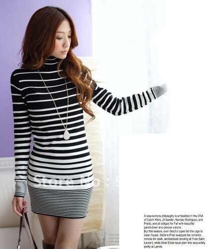 wholesales 2012 NWT SP147 Ladies Good Design Turtleneck Stripes Casual Sweater Dresses
