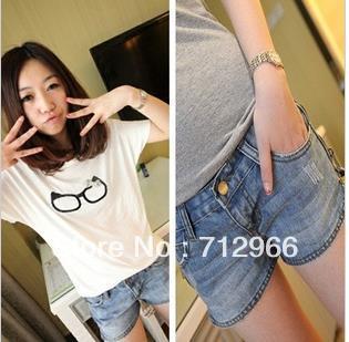 Wholesales 2013 new arrivel fanshion The side zipper washed blue women's  low waist denim shorts free shipping