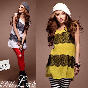 Wholesales 3501 spring and autumn o-neck sleeveless lace decoration slim casual all-match vest sweater