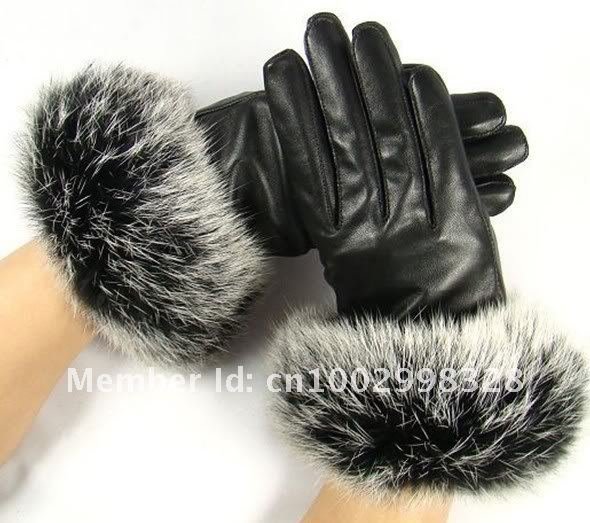 Whosale - Hot Perfect Furry Ladys Leather Goves Lined With Velvet