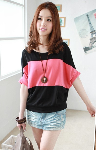 Whosesale 2013 new summer Women Korean code bottoming shirt loose bat sleeve short sleeve shirt,free shipping