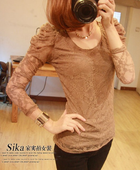 Whosesale The new Puff the long section of lace Slim primer shirt long-sleeved T-shirt Free Shipping