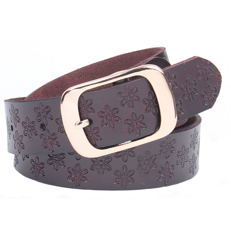 Wide belt female genuine leather women's belt embossed genuine leather strap Women fashion all-match pin buckle