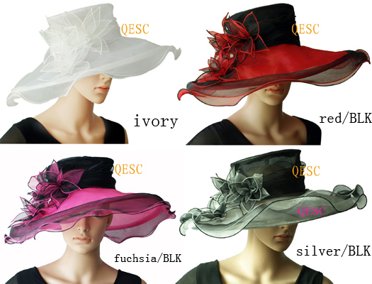 Wide brim ORGANZA HAT with Leaf Flower for Kentucy Derby,Church wedding races sinamay.4 colors.Can pick the colors,FREE SHIPPING
