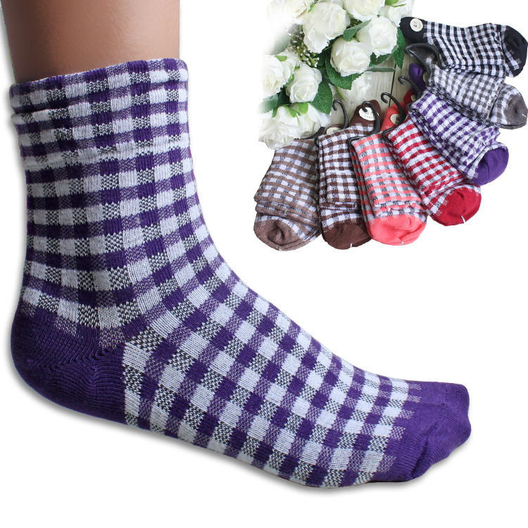 Wide-mouth plaid socks women's socks thick sock casual socks 7 double