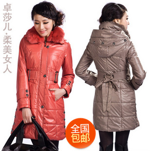 Wild fur collar with a hood medium-long 3 female winter outerwear cotton-padded jacket clothes