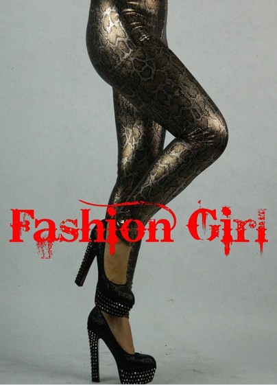 Wild nature Golden Python skin Nine points Leggings Briefs Hip Slim pants Size fits all Faux leather pants Pants feet