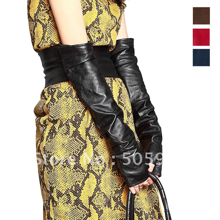 Wildfad 2012 autumn and winter all-match fashion lucy refers to double layer women's ultra long half finger leather gloves