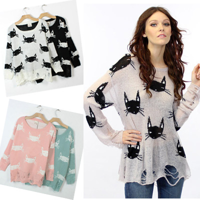 Wildfox vivi10 autumn and winter small cat owl personality hole cutout sweater