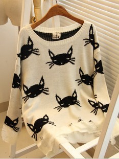 Wildfox vivi10 autumn and winter small cat owl personality hole cutout sweater