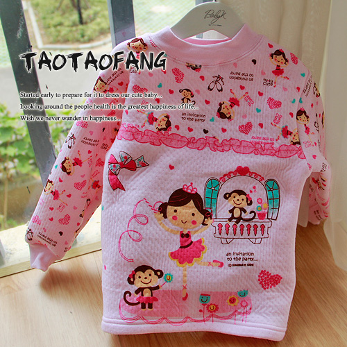 Wind child thermal underwear set 100% cotton female child 100% cotton long johns long johns child thickening sleepwear
