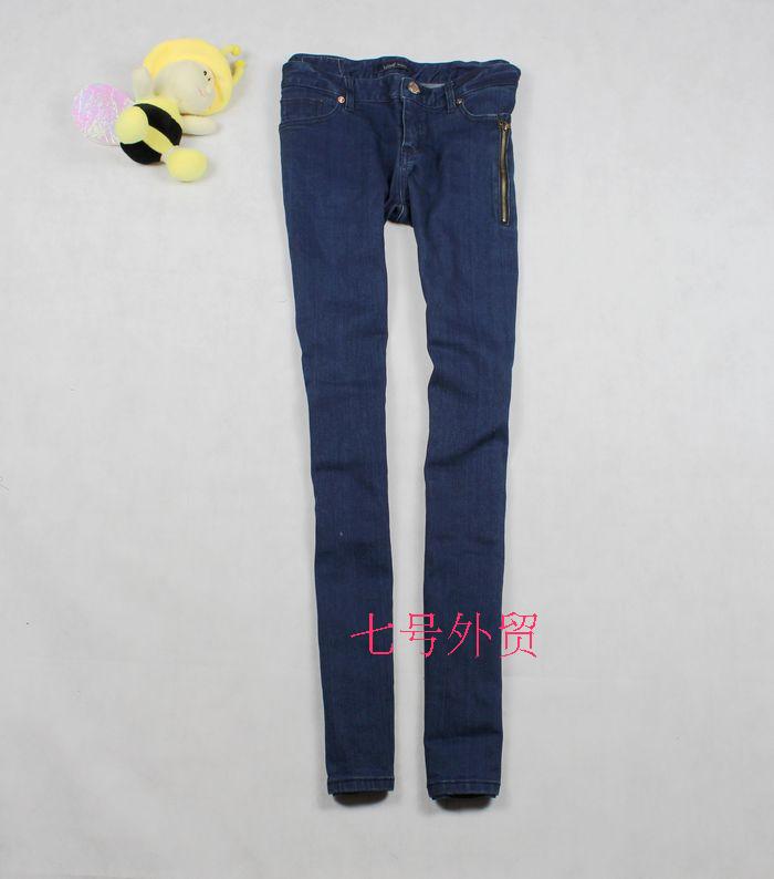 Wind simple paragraph of side zipper decoration solid color tight Dark Blue plus size skinny pants pencil pants