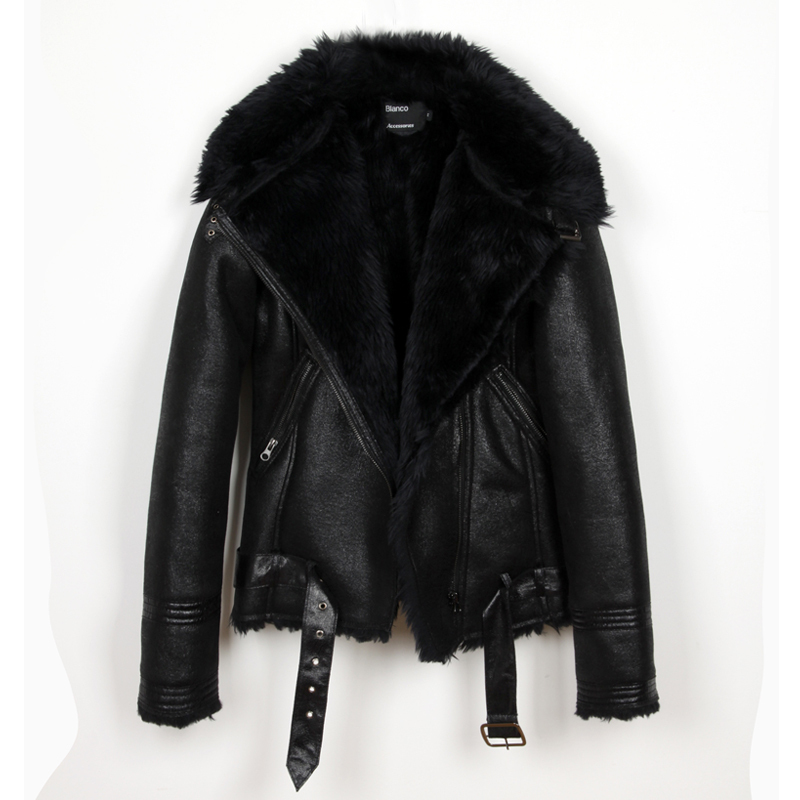 Winter 12one fur coat short design berber fleece motorcycle leather clothing winter female thickening