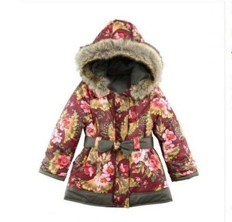 Winter 2012 Brand New Children Girl's Print Parkas/Outerwear With Faux Fur Hat, Both Sides Wearing Size 3T-12T