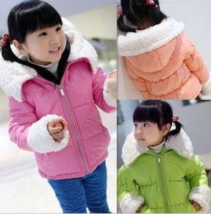 Winter 2012 children's clothing female child berber fleece with a hood thermal plus velvet thickening all-match wadded jacket