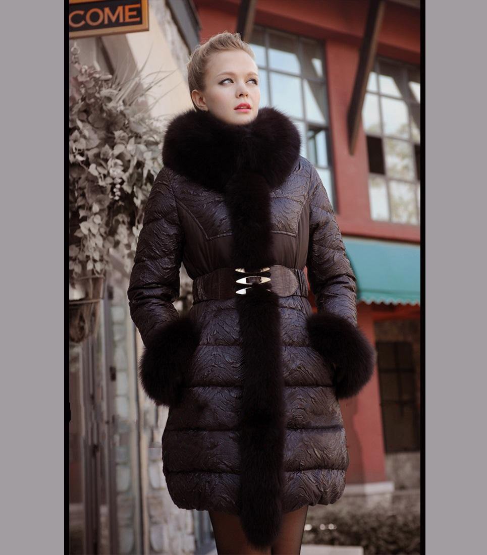 Winter 2012 News Brand/ Chinese Women Duck Down Coats Real Fox Fur Collar Patchwork warm Outwear Plus Size Coats Discount WD2026